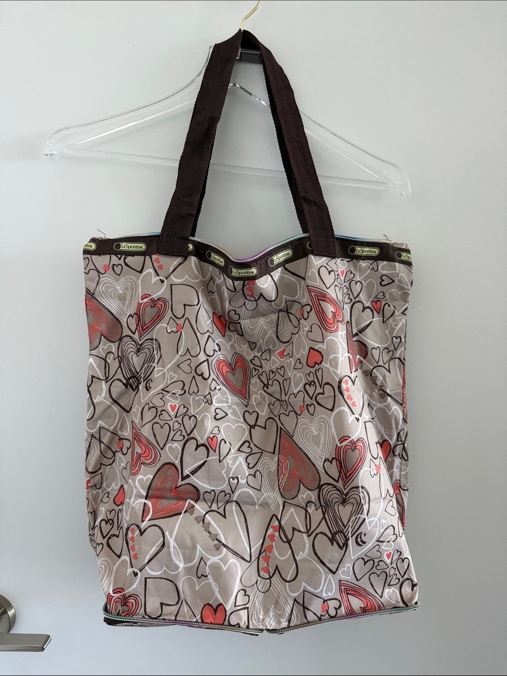 LeSportsac Inspired Heart Print Pattern Foldable Tote